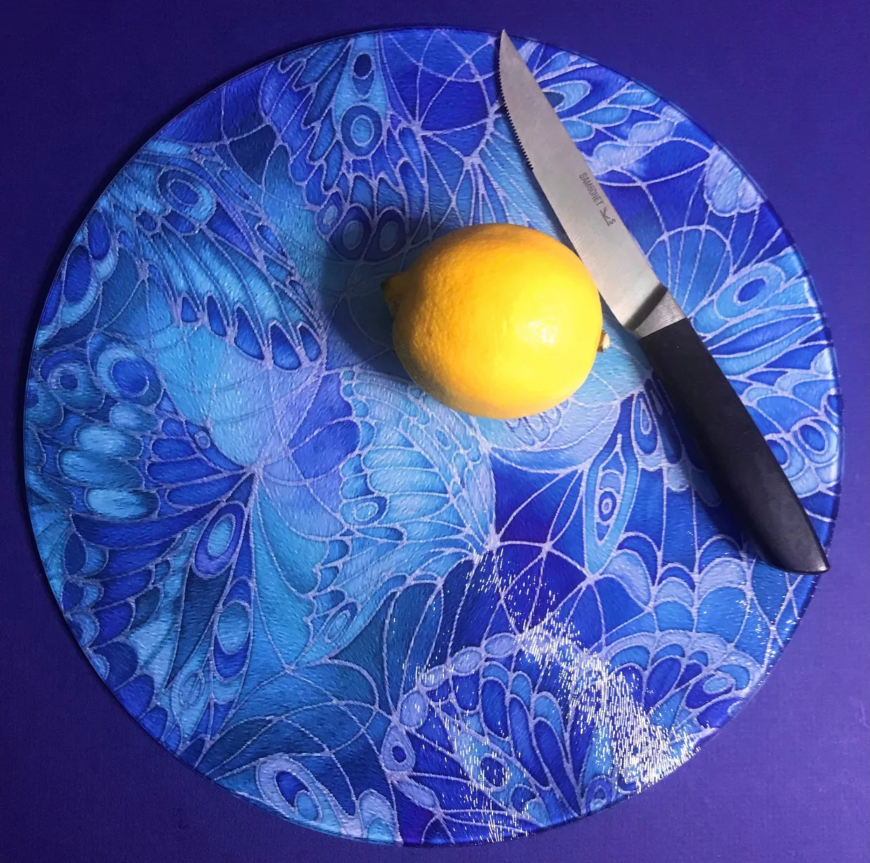 Deep Blue Butterflies Placemats - Blue Table Mats & Coasters, Blue glass chopping boards