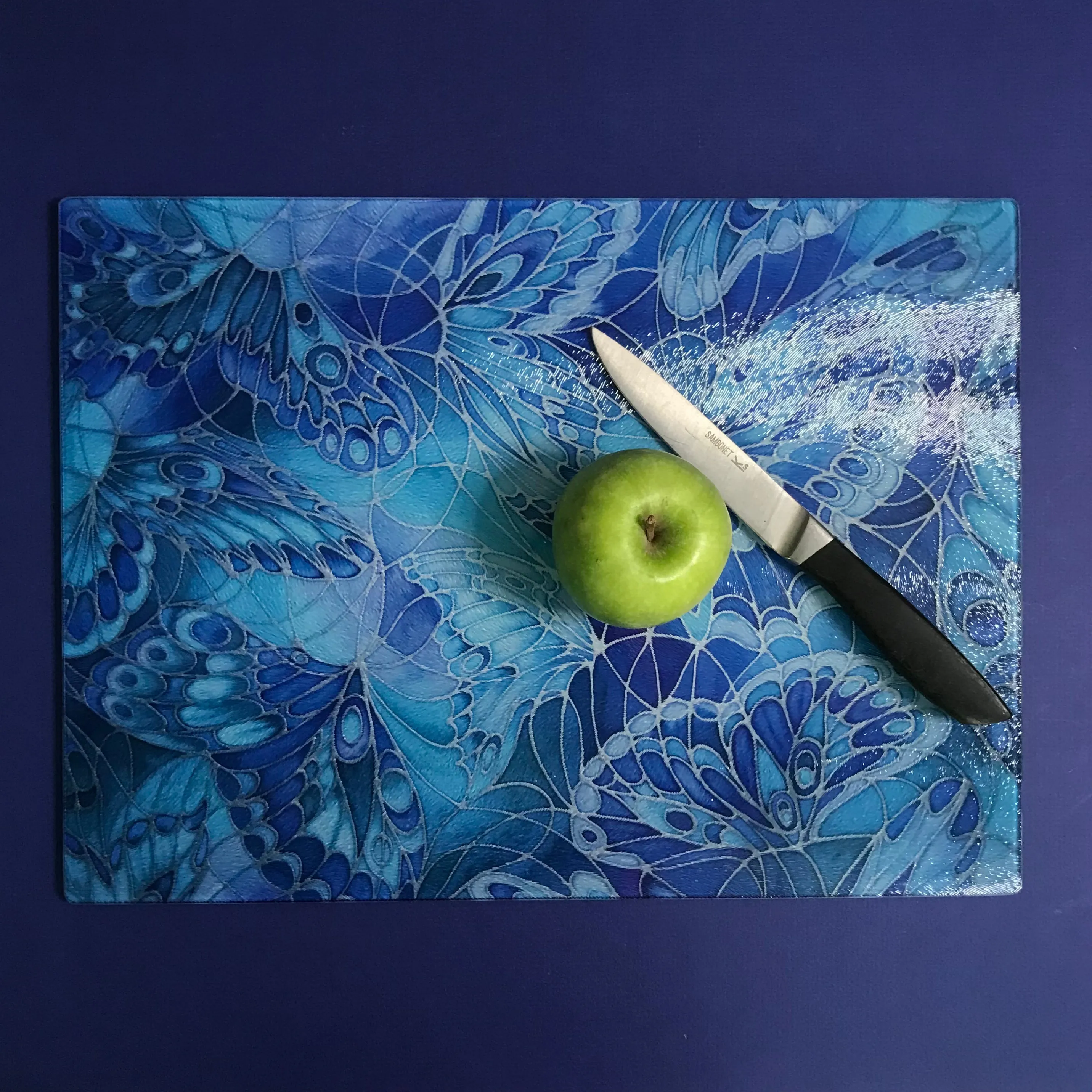 Deep Blue Butterflies Placemats - Blue Table Mats & Coasters, Blue glass chopping boards