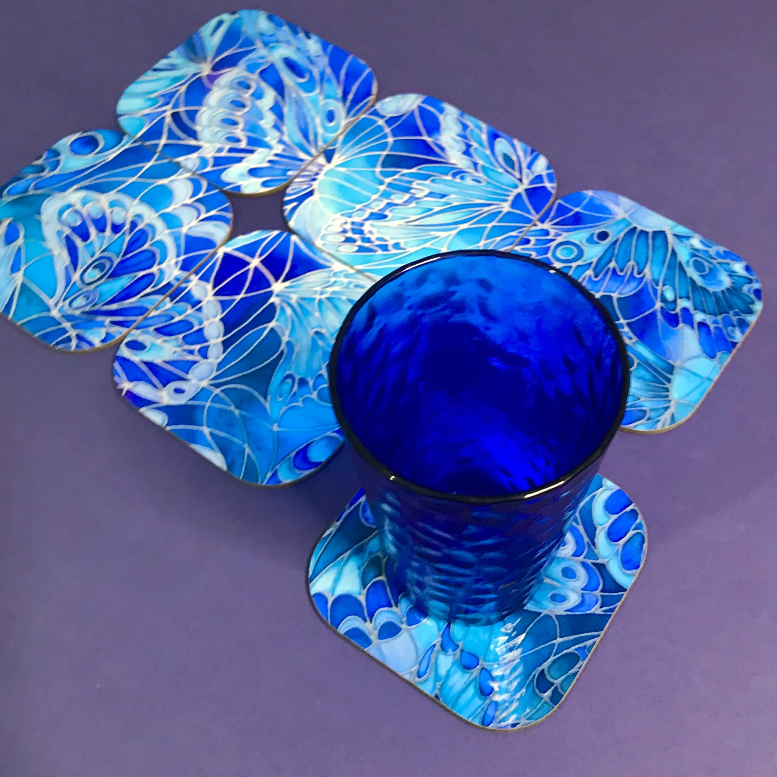 Deep Blue Butterflies Placemats - Blue Table Mats & Coasters, Blue glass chopping boards