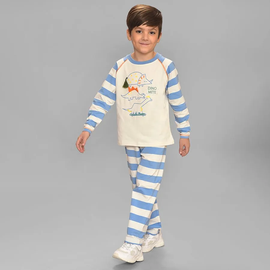 Dinomite Striper Print Blue T-shirt & Pajama Set