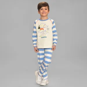 Dinomite Striper Print Blue T-shirt & Pajama Set