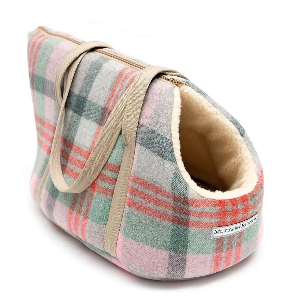 Dog and Puppy Carrier in Macaroon Check Tweed by Mutts & Hounds