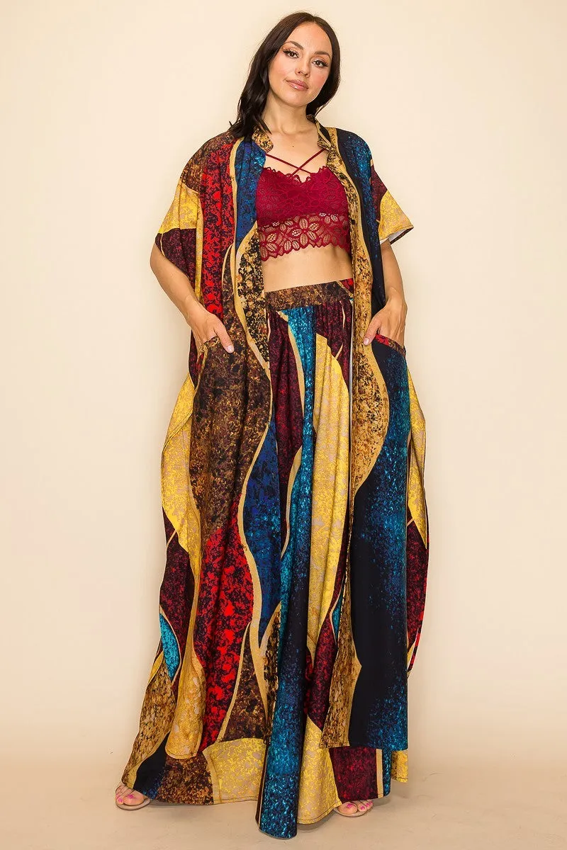 Eccentric Waves Printed Wide Pants Outfit Set