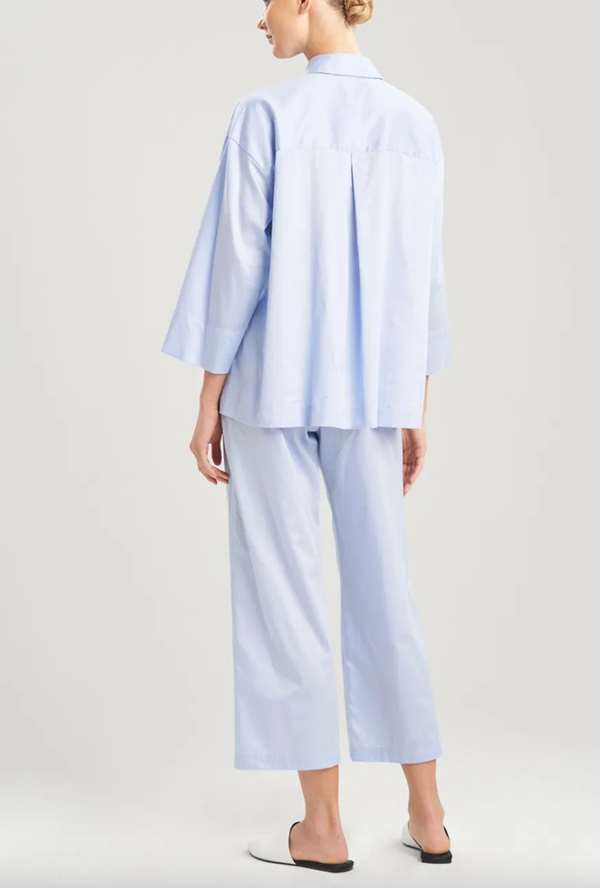 ESSENTIALS Cotton Sateen Cropped PJ Set in Periwinkle Blue