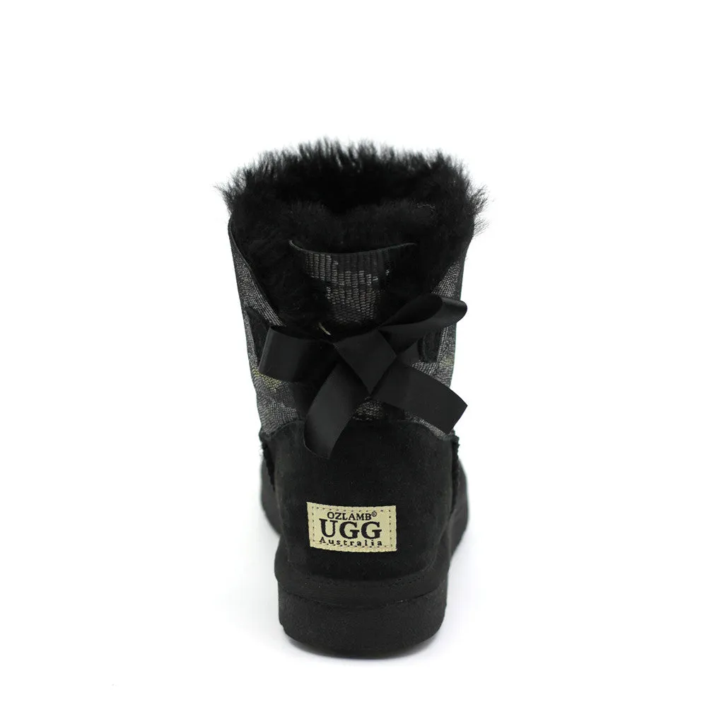 Fiona Back Bow Short Ugg Boot - Black