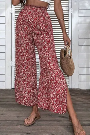 Garden Party Wide-Leg Slit Pants