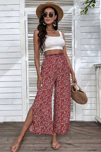 Garden Party Wide-Leg Slit Pants