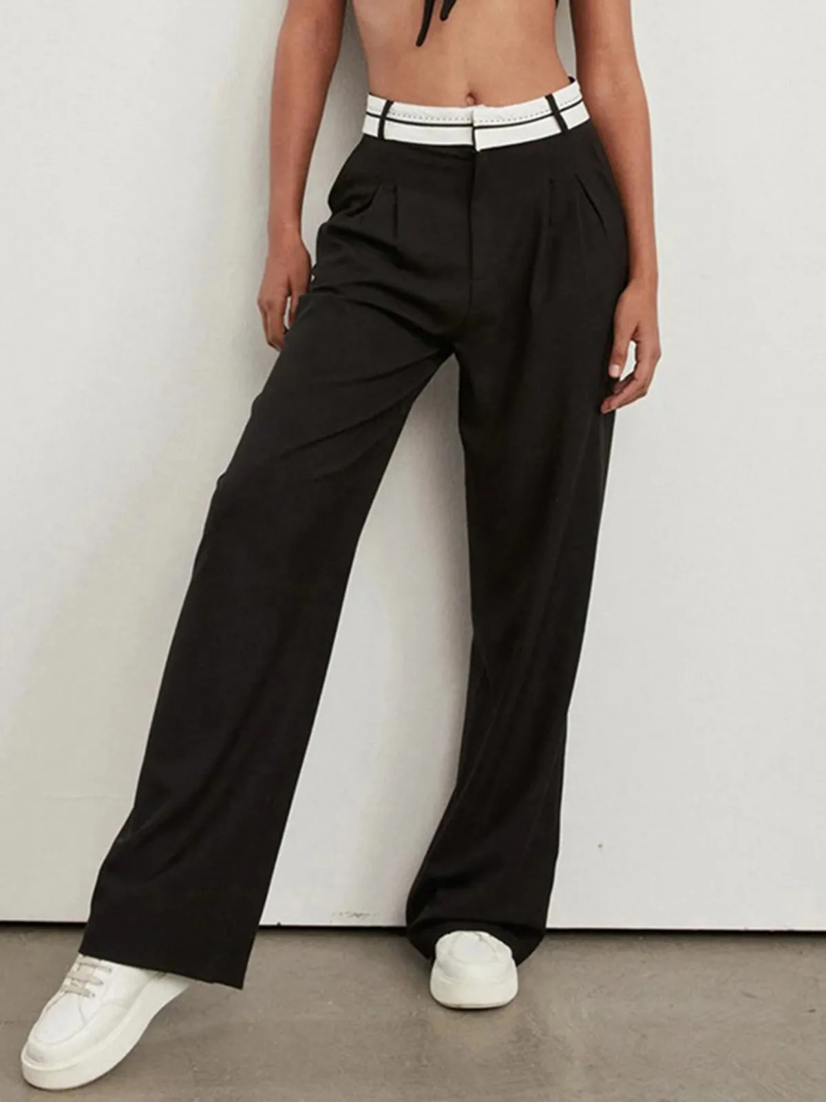 Highway Reverse Waistband Trendy Wide Leg Dress Pants