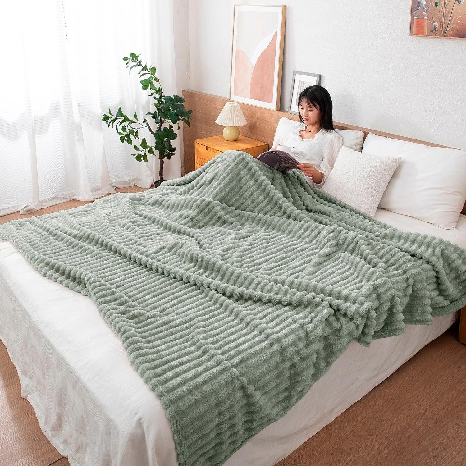 HOKIPO AC Blanket Double Bed Queen, 200x230 cm / 6.5x7.5 feet, Moss Green