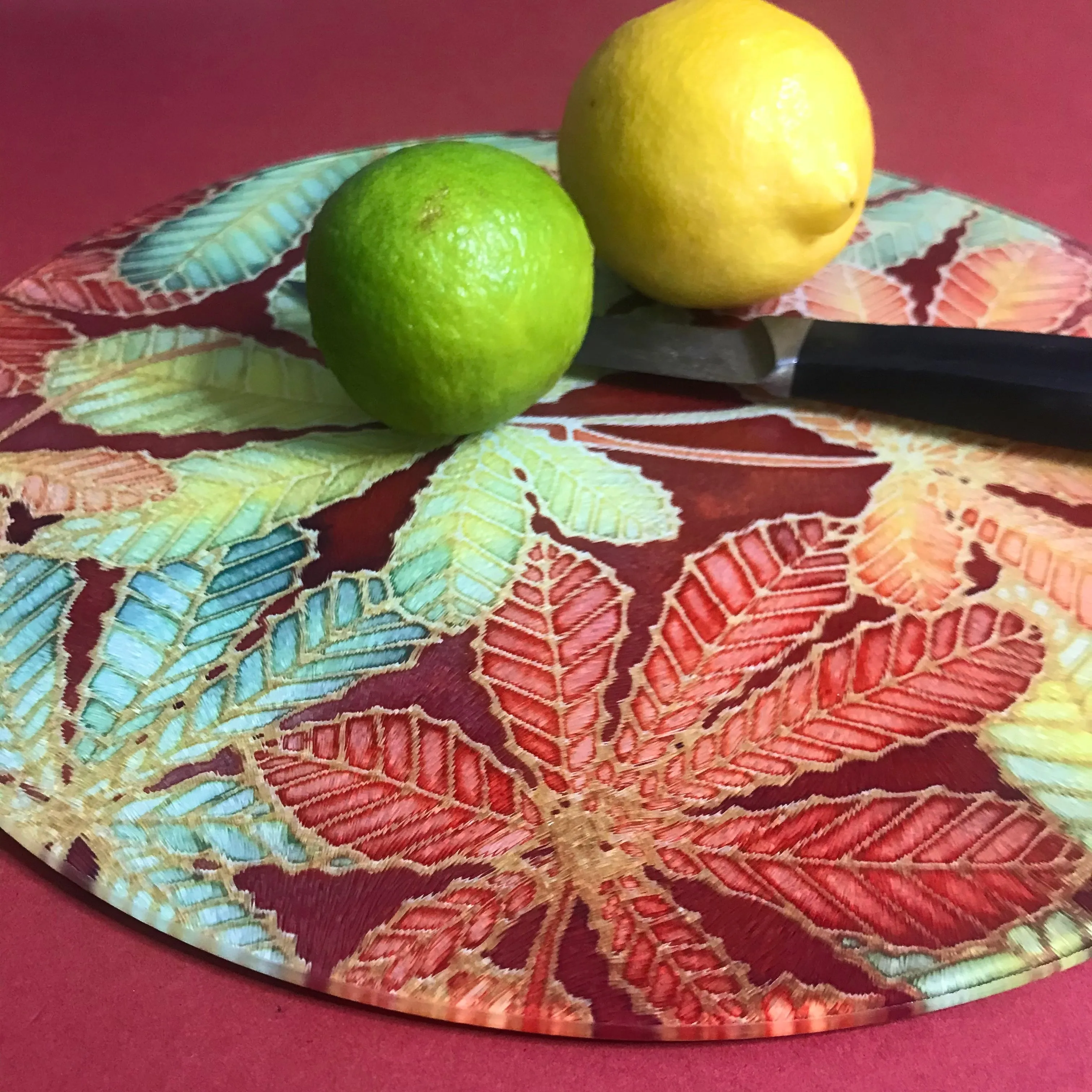 Horse Chestnut Leaves Placemats - green rust table mats & coasters - Leaves Chopping Board