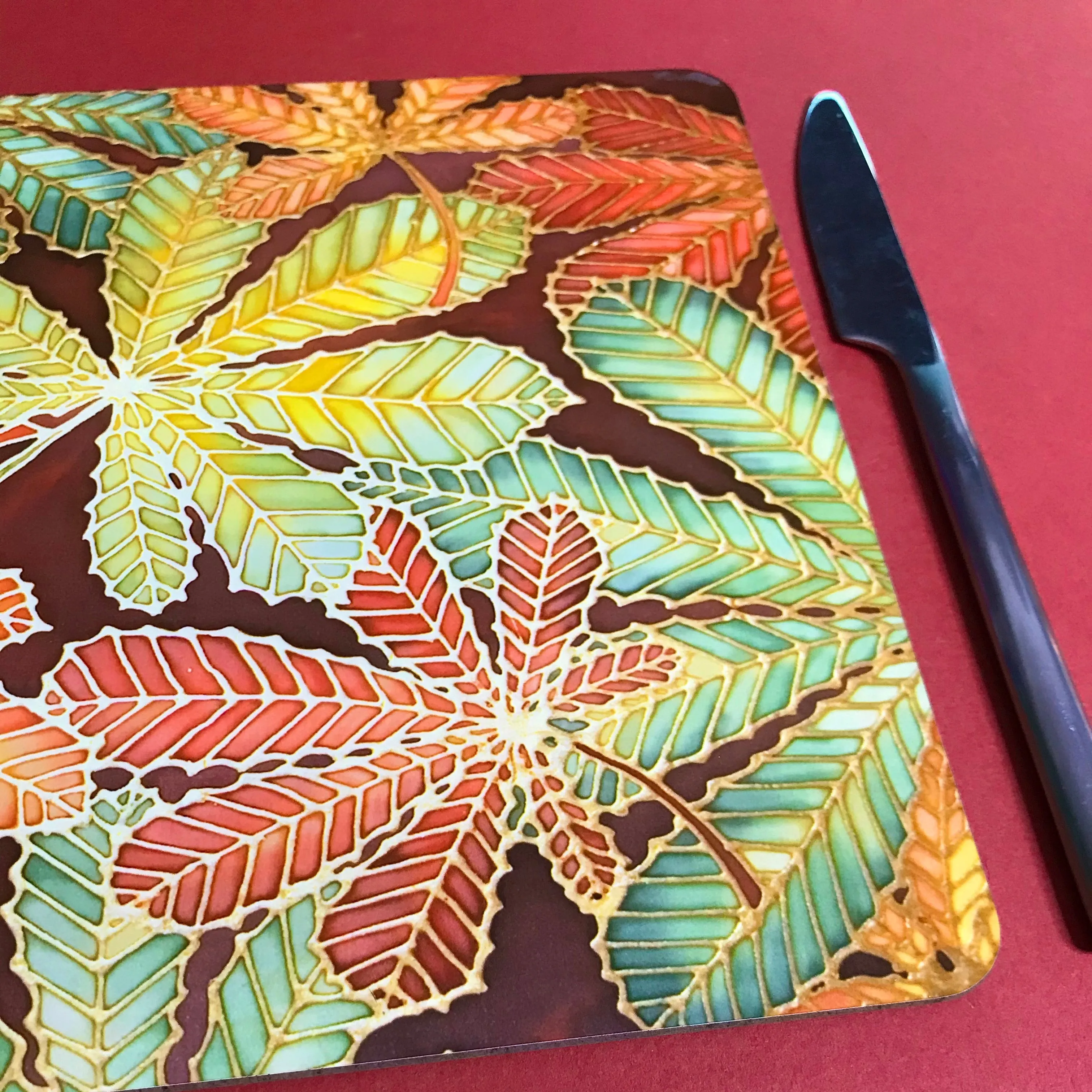 Horse Chestnut Leaves Placemats - green rust table mats & coasters - Leaves Chopping Board