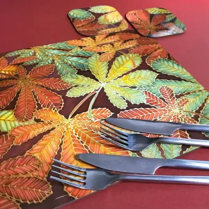 Horse Chestnut Leaves Placemats - green rust table mats & coasters - Leaves Chopping Board