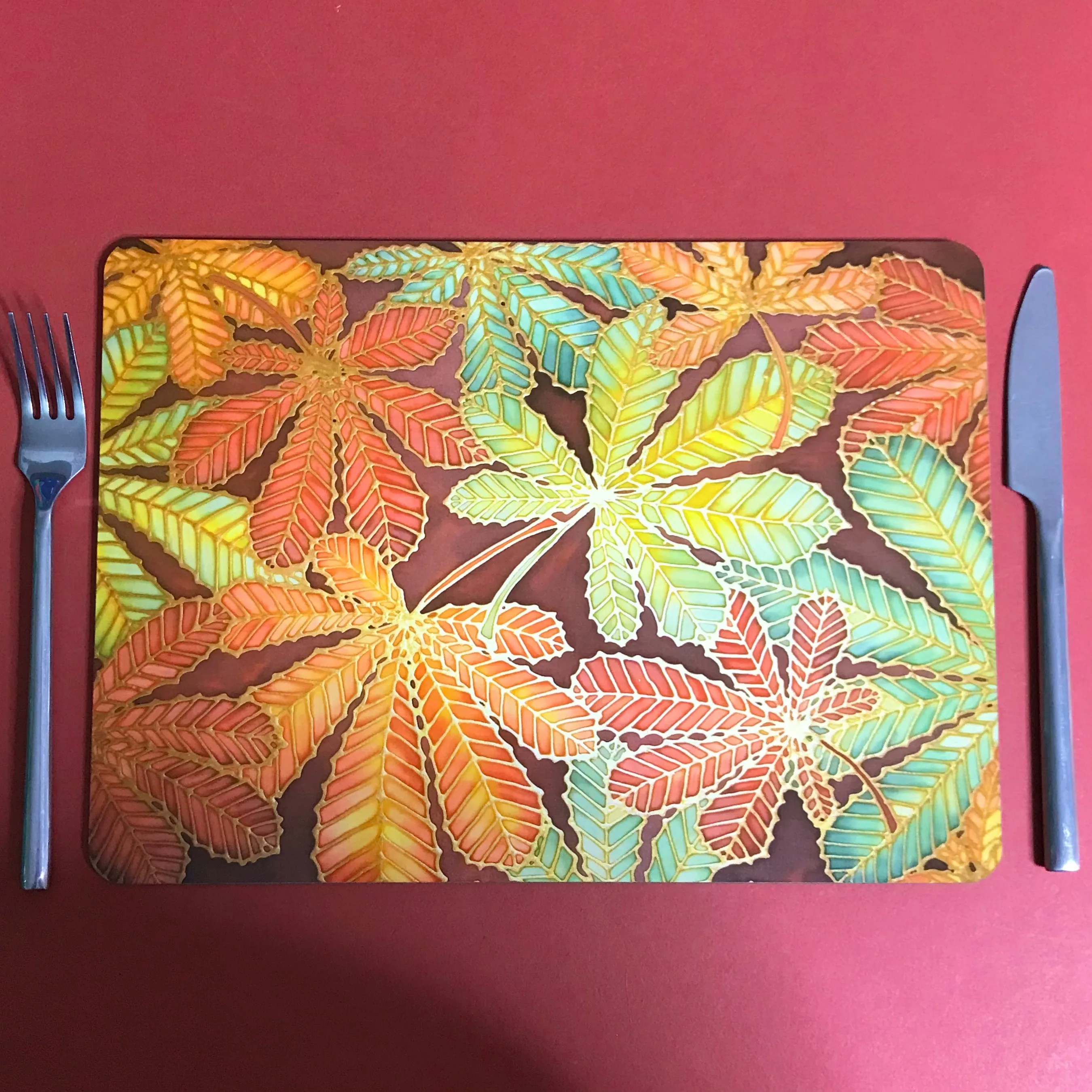 Horse Chestnut Leaves Placemats - green rust table mats & coasters - Leaves Chopping Board