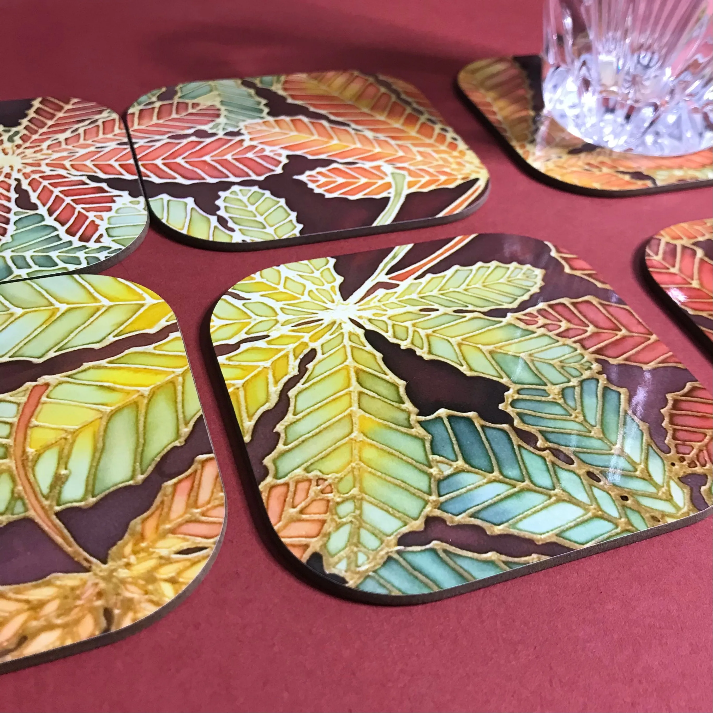 Horse Chestnut Leaves Placemats - green rust table mats & coasters - Leaves Chopping Board