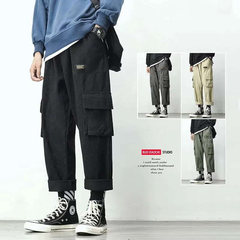 ins Street Style Men Trendy Straight Loose Student All-Matching Japanese Casual Long Korean Cargo Pants