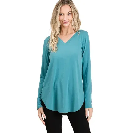 Katie Long Sleeve V-Neck Round Hem