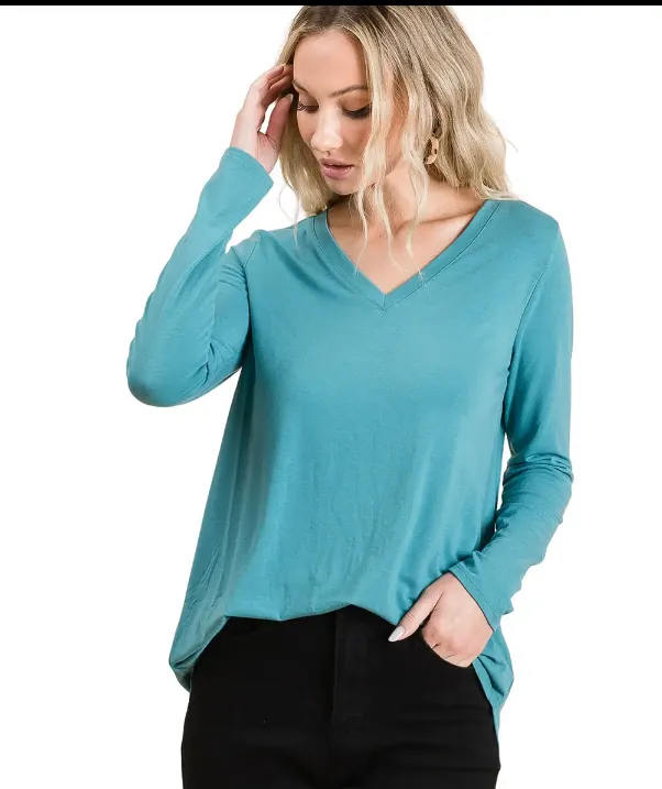 Katie Long Sleeve V-Neck Round Hem