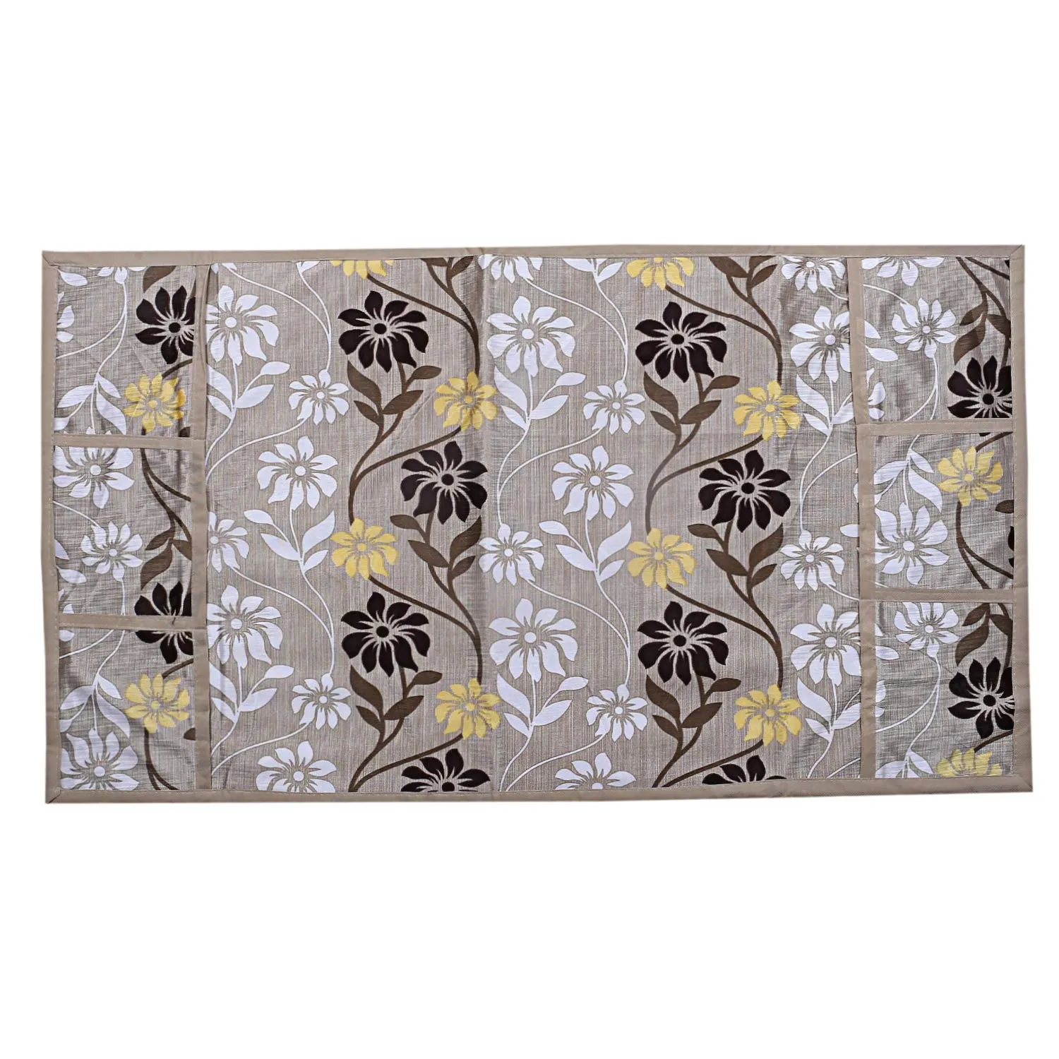 Kuber Industries Flower Design Combo PVC 3 Pieces Fridge Mats, 2 Piece Handle Cover and 1 Piece Fridge Top Cover(Gold)