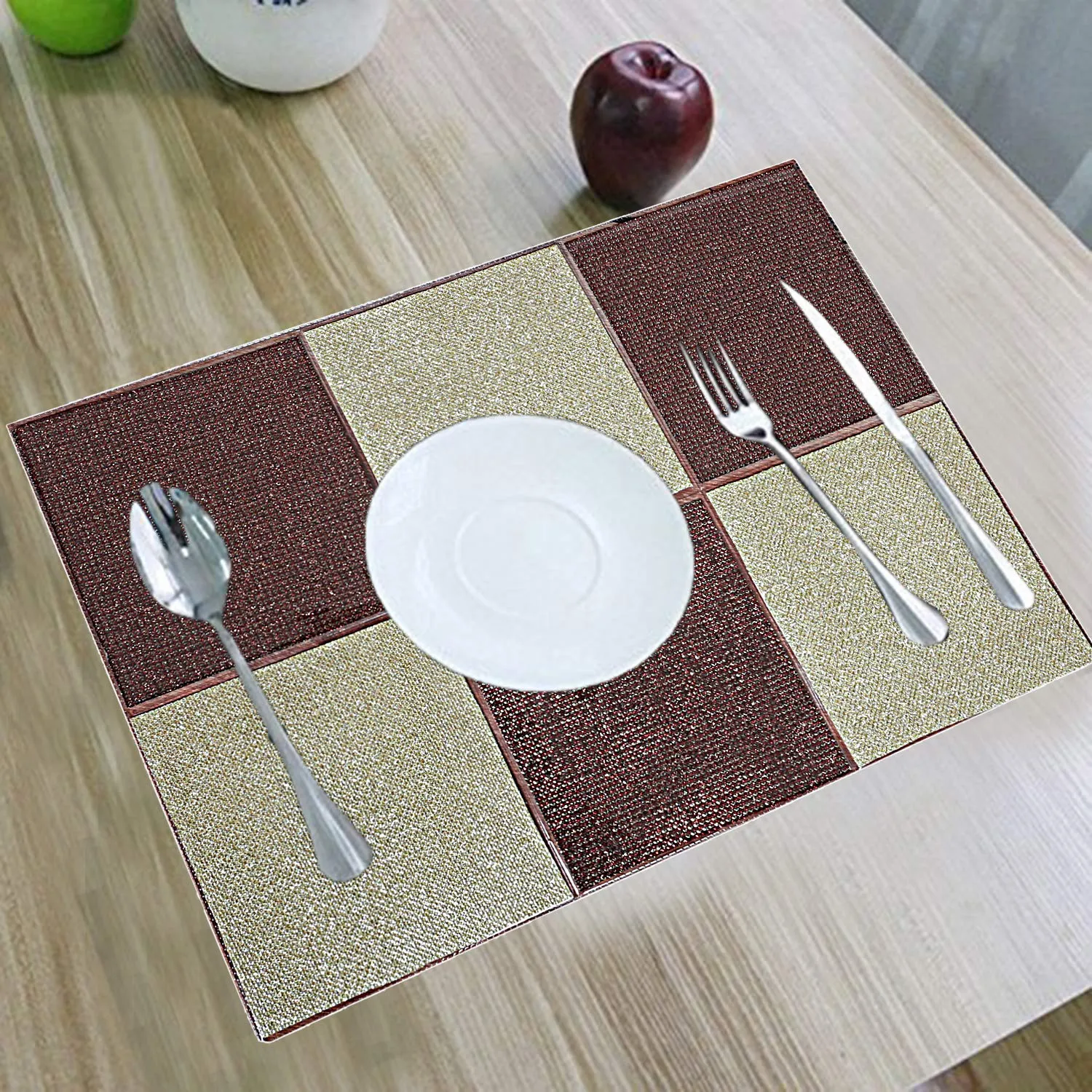 Kuber Industries Laminated Patch PVC 6 Pieces Table Placemat, Brown