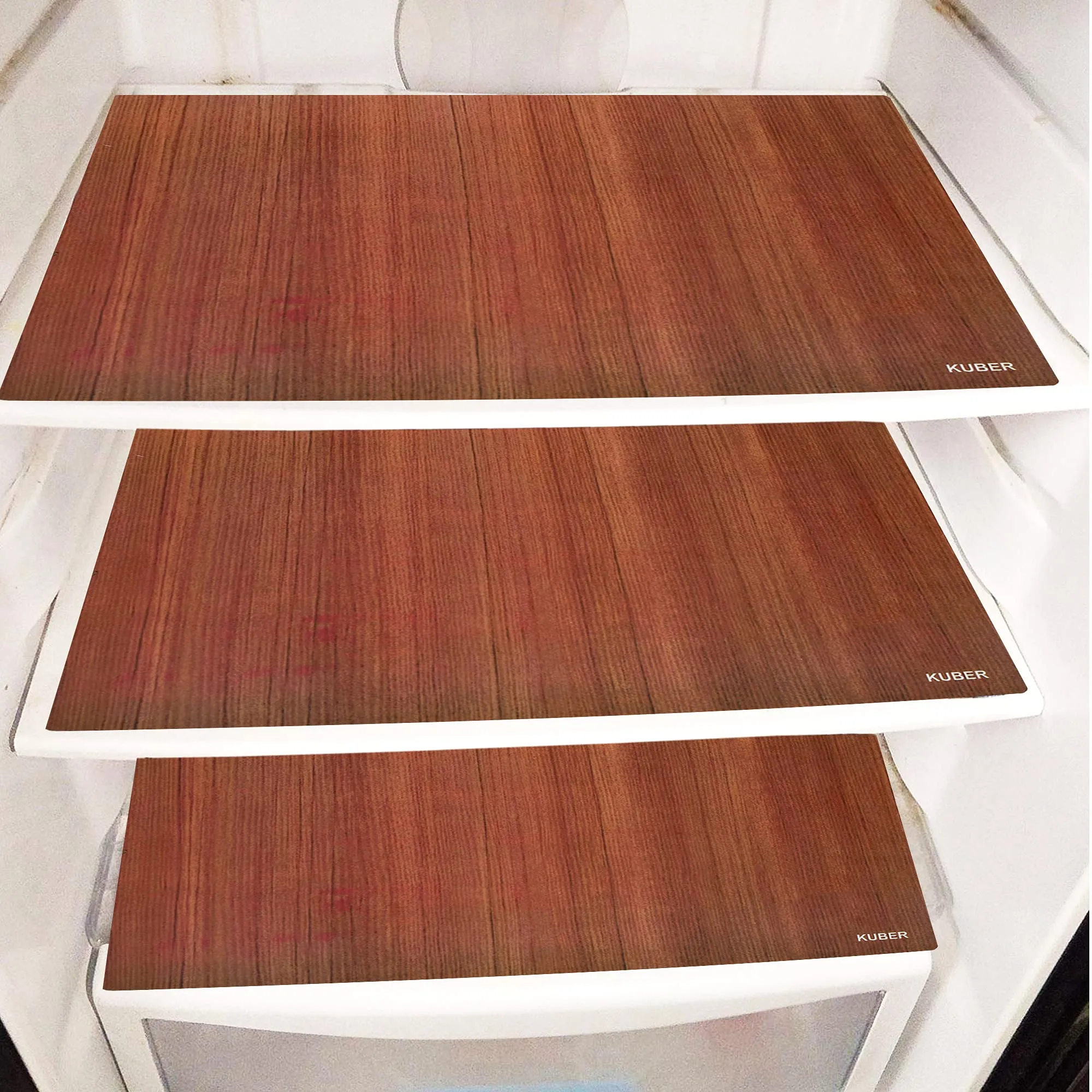 Kuber Industries Polyvinyl Chloride Lining Design 6 Pieces PVC Refrigerator/Fridge Multipurpose Drawer Mat Set Brown Standard| Stylish and Functional Refrigerator Drawer Mat Set