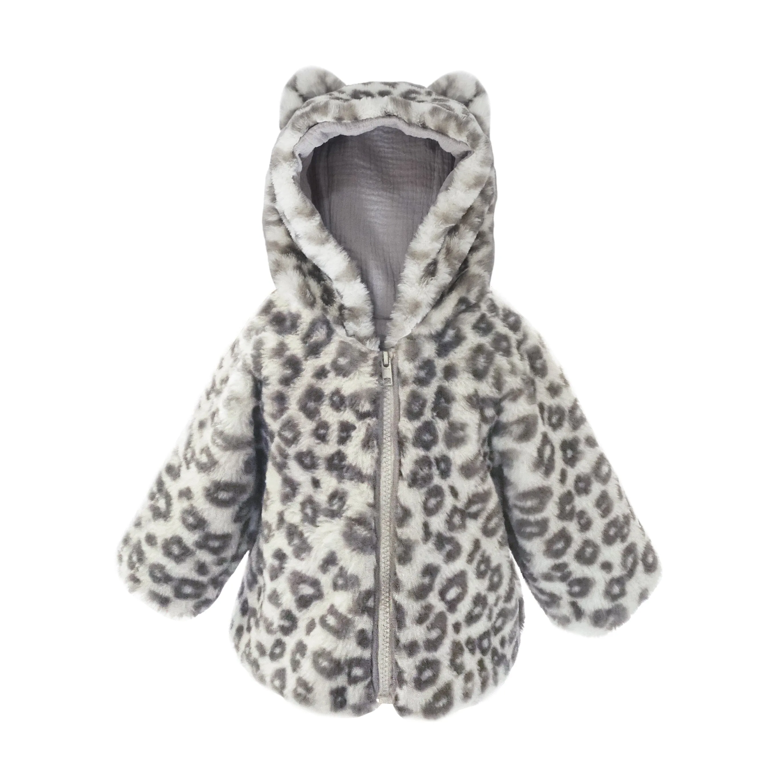 Leopard Faux Fur Hooded Baby Coat | 6-12M