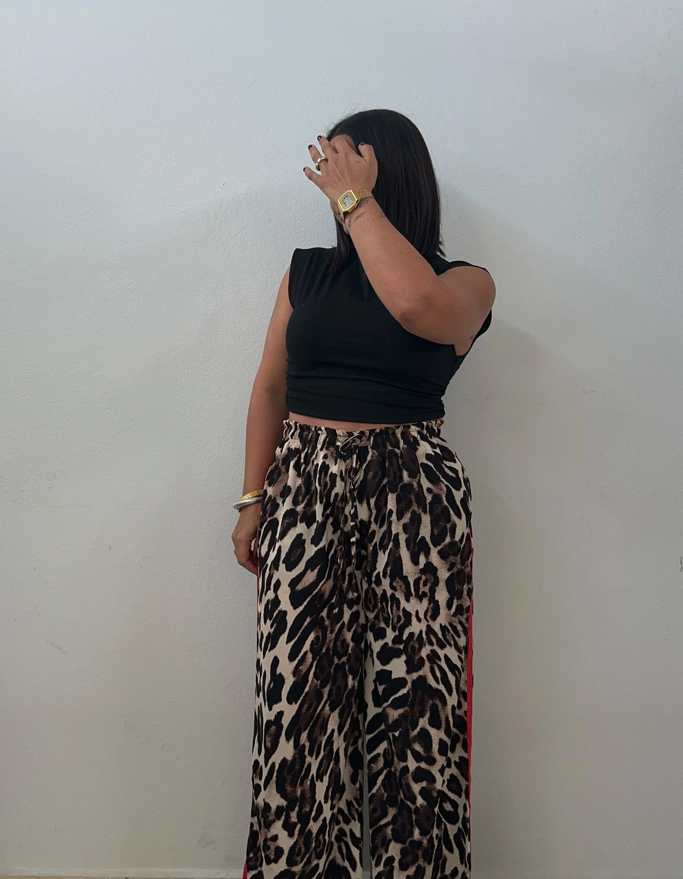 Leopard Pants with Red Stripes