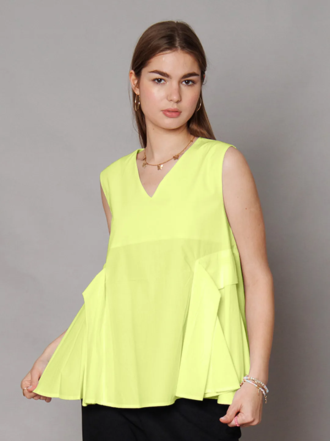 Lime Yellow Solid Relaxed Fit Top