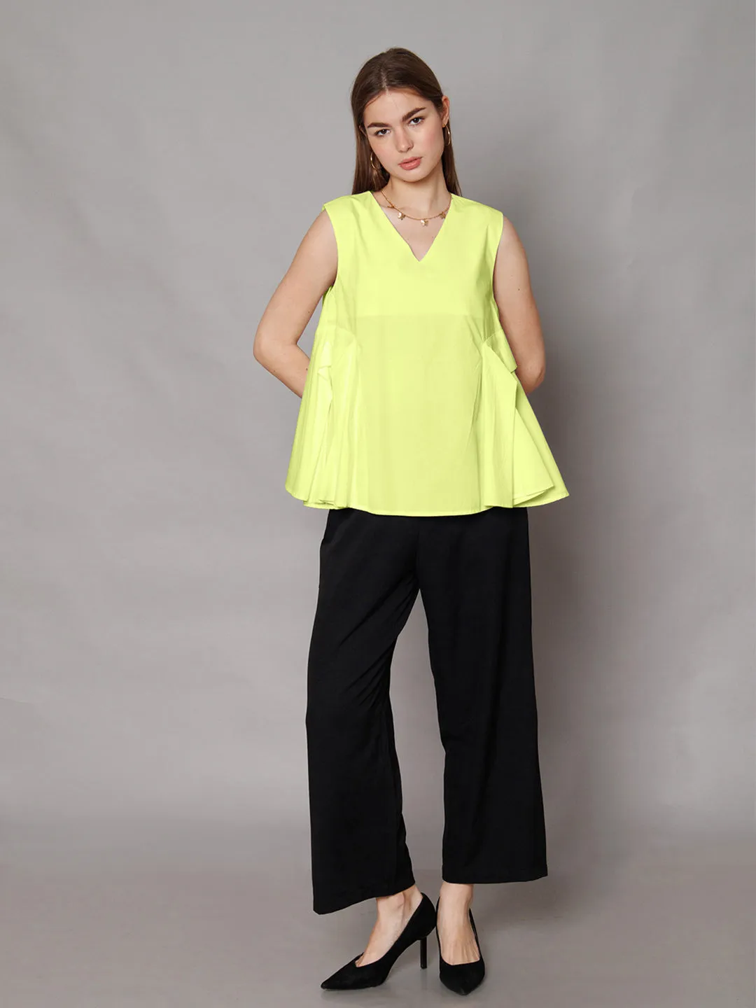 Lime Yellow Solid Relaxed Fit Top