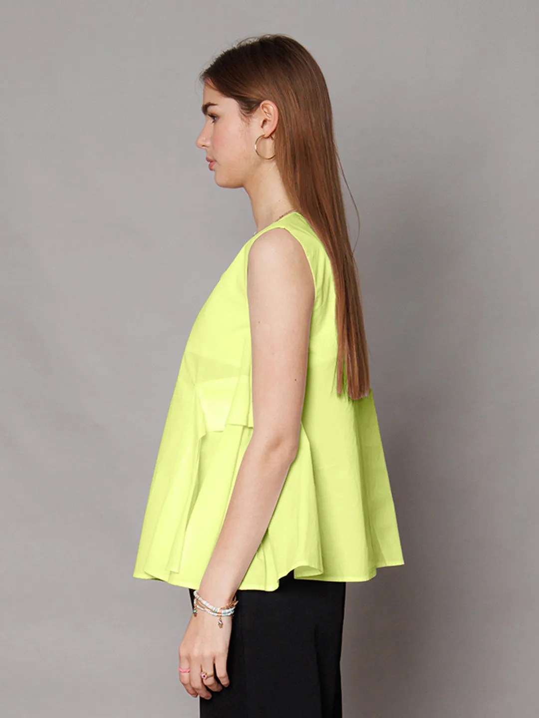 Lime Yellow Solid Relaxed Fit Top