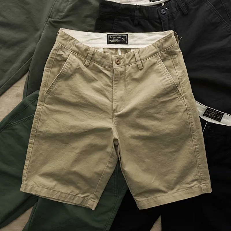 Men Stretchable Cargo Cotton Solid Colored Hong Kong Trendy All-Matching Student Mid-Length Casual Pants Shorts