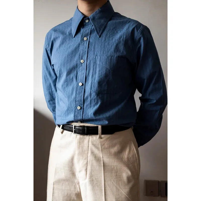 Men's Jacquard Pointed Collar Striped Shirt - Formal Retro Clothing