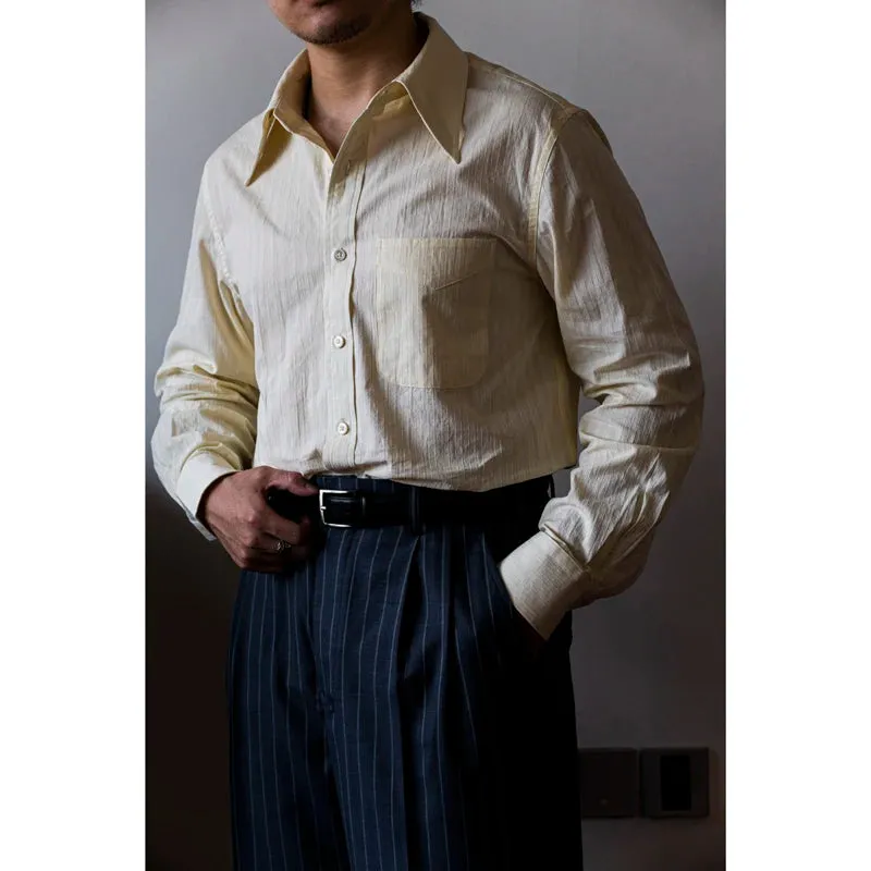 Men's Jacquard Pointed Collar Striped Shirt - Formal Retro Clothing