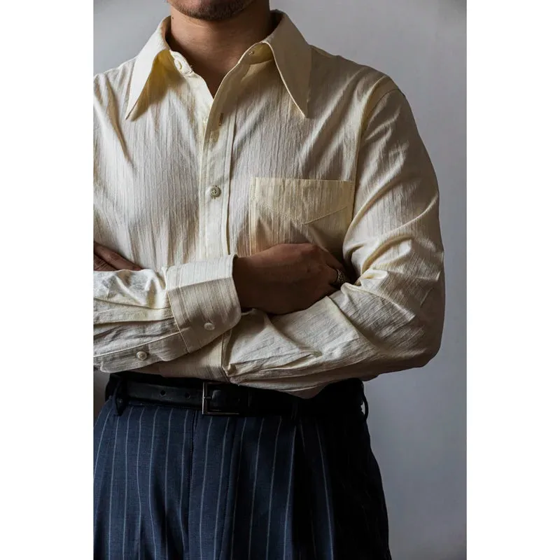 Men's Jacquard Pointed Collar Striped Shirt - Formal Retro Clothing