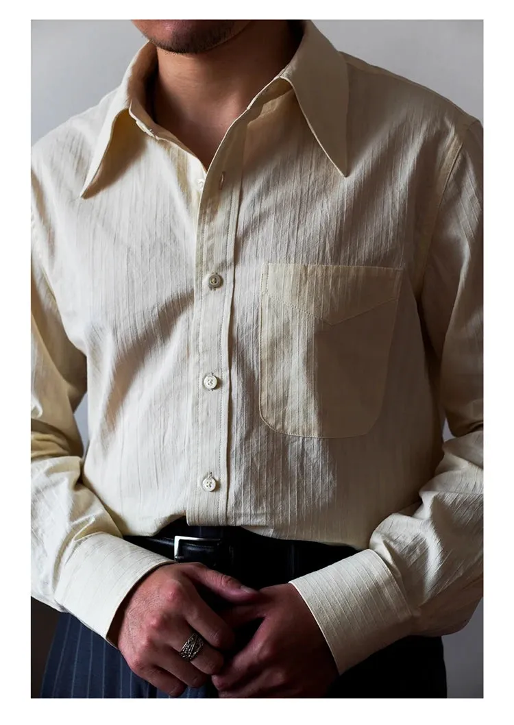 Men's Jacquard Pointed Collar Striped Shirt - Formal Retro Clothing