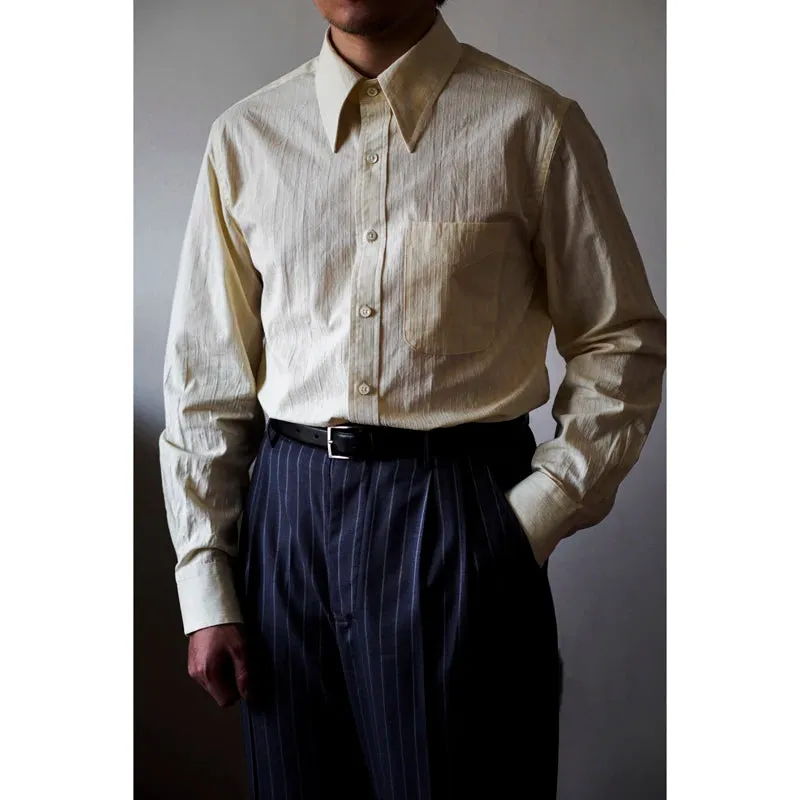 Men's Jacquard Pointed Collar Striped Shirt - Formal Retro Clothing