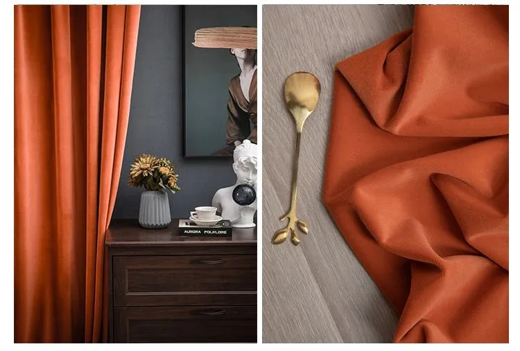 Mila Luxury Plush Plain Velvet Curtains - Peach Orange