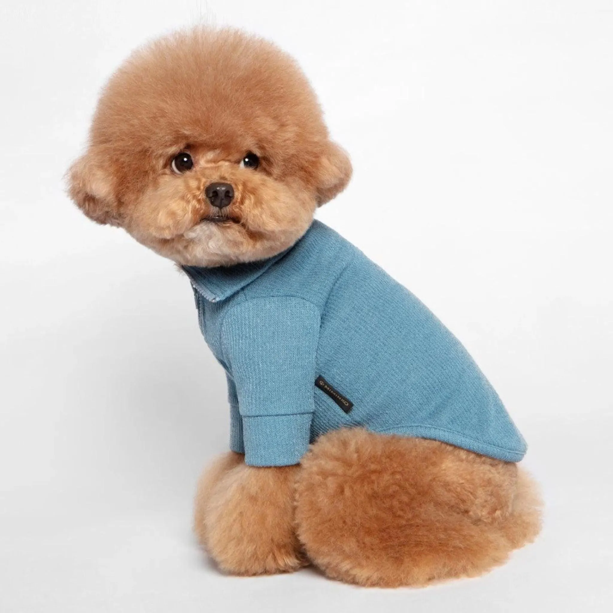 MIMINKO BLUE QUARTER ZIP KNIT SWEATER DOG APPAREL