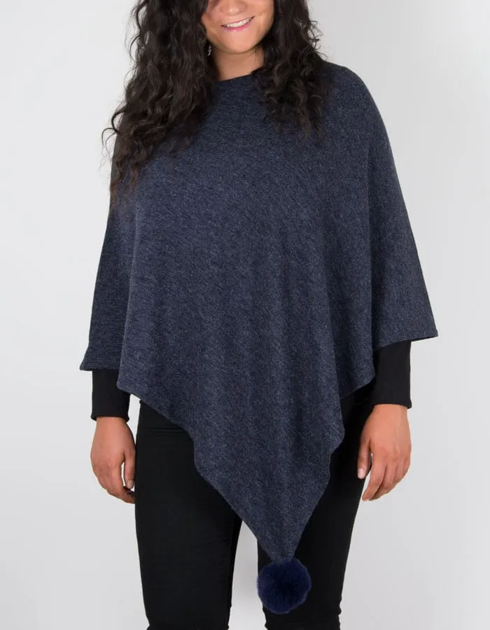 Navy Pom Pom Poncho