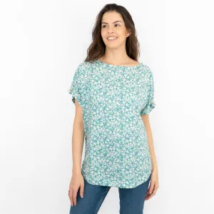 Next Blue Floral Short Sleeve Blouse Relaxed Fit Longline Tops