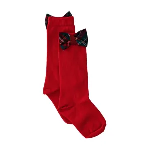 Patachou Girls Red and Navy Tartan Bow Socks