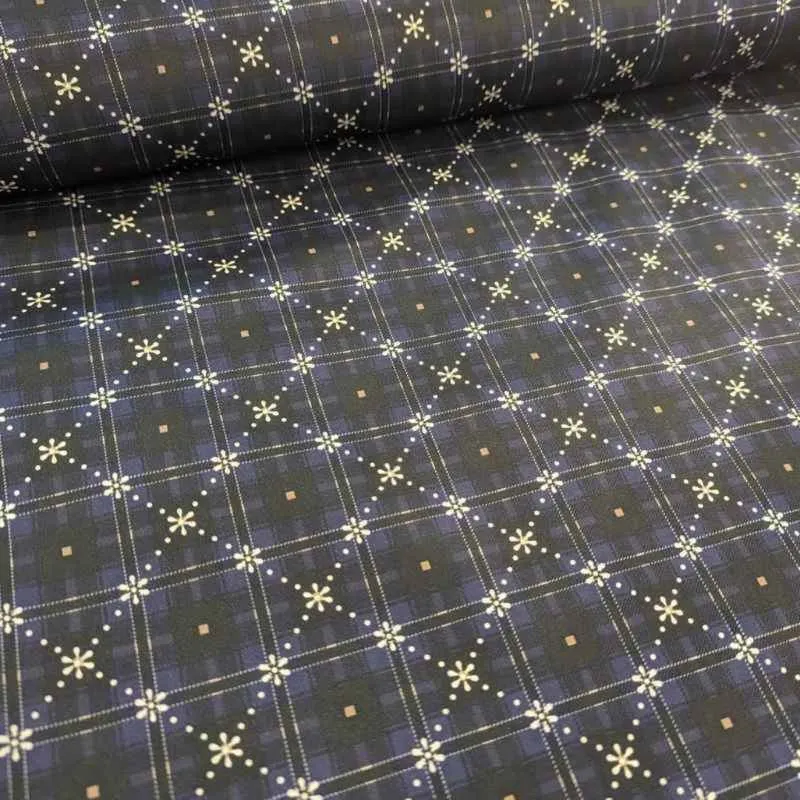 Printed Tartan Plaid in Navy Blue and Grey Laminated PUL Fabric