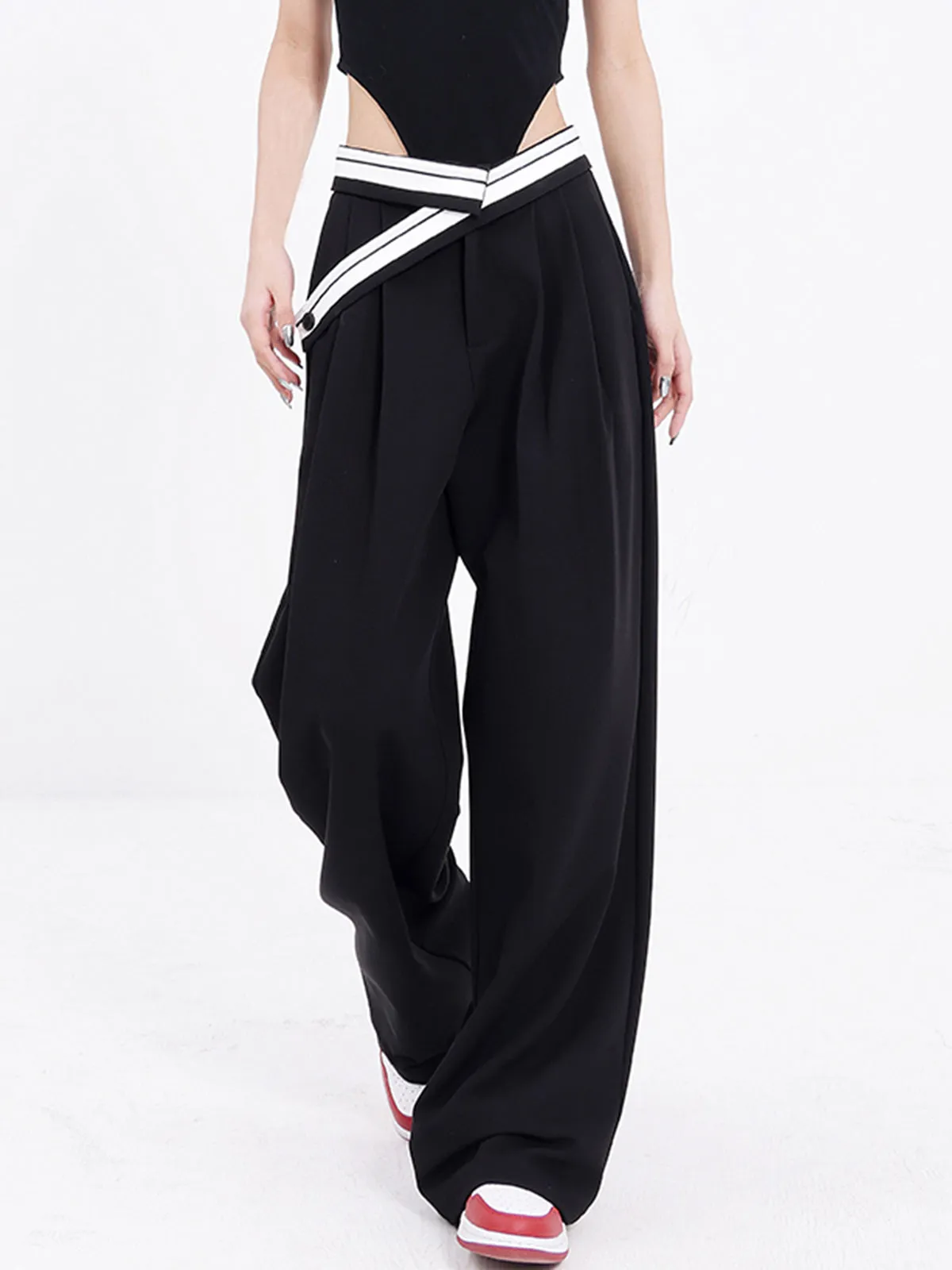 Reverse Waistband Baggy Trendy Wide Leg Pants