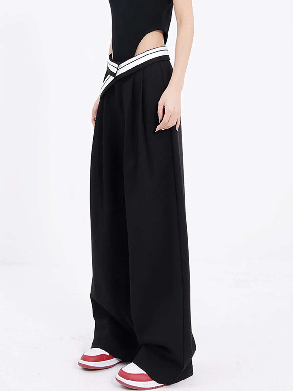 Reverse Waistband Baggy Trendy Wide Leg Pants