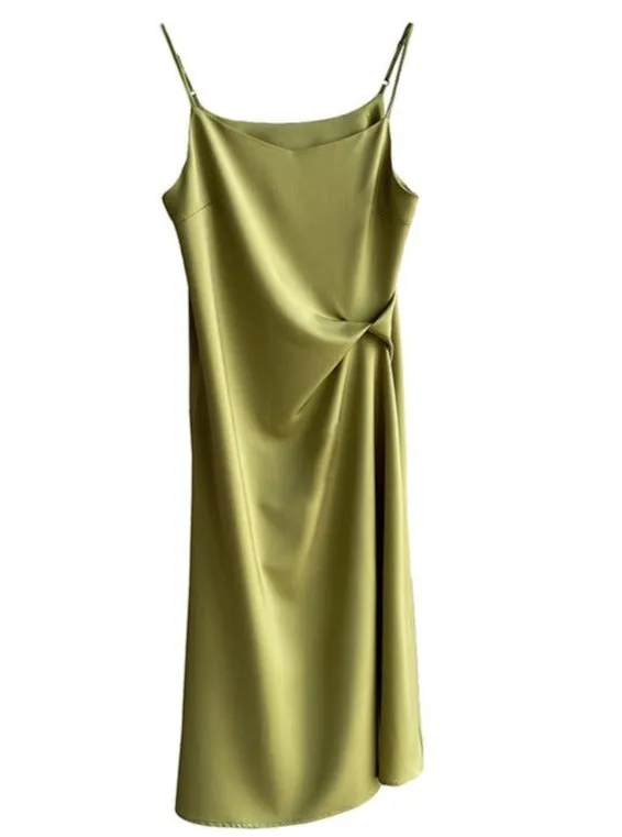 Stylish Satin Slip Dress - Green