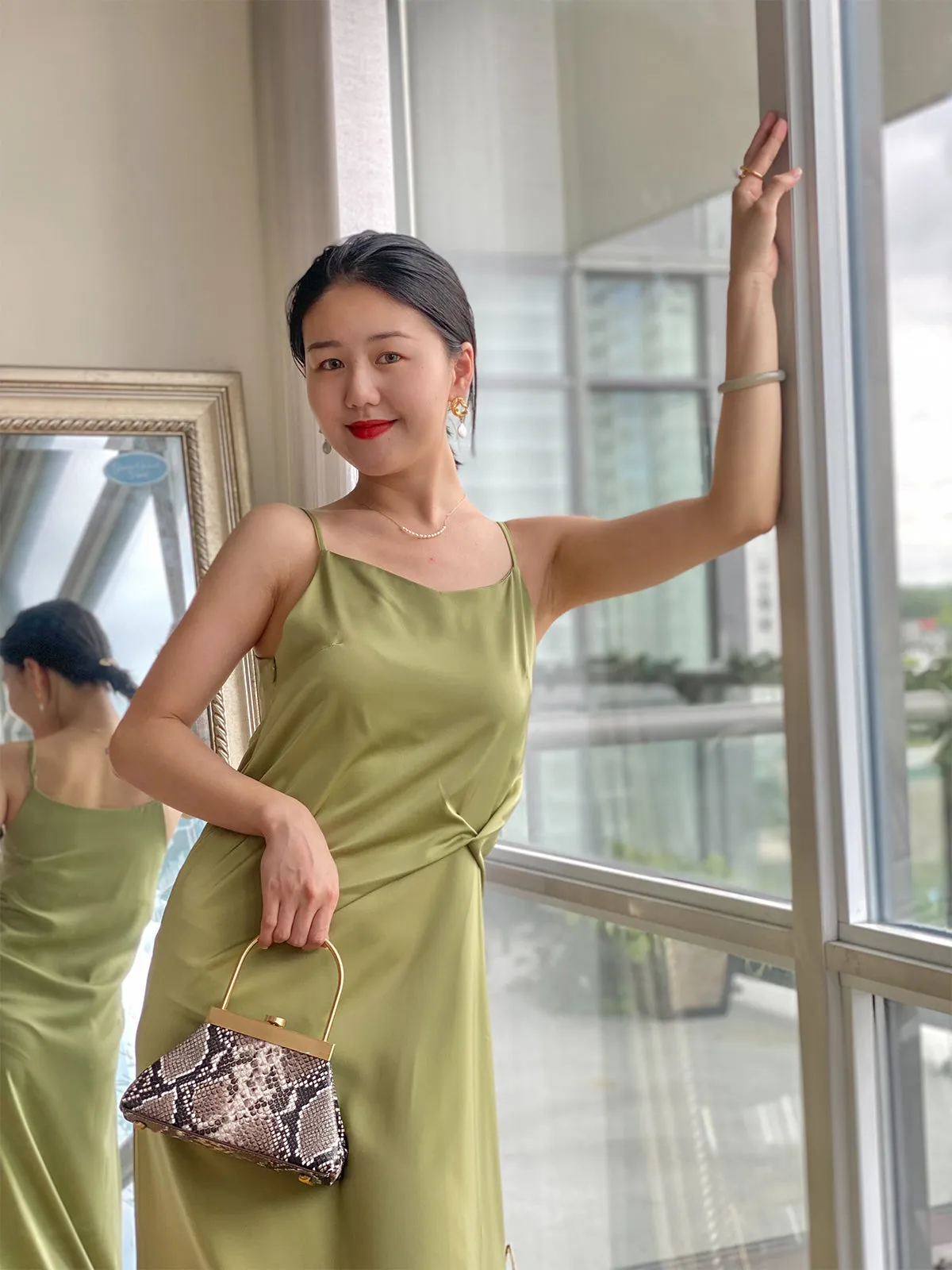 Stylish Satin Slip Dress - Green