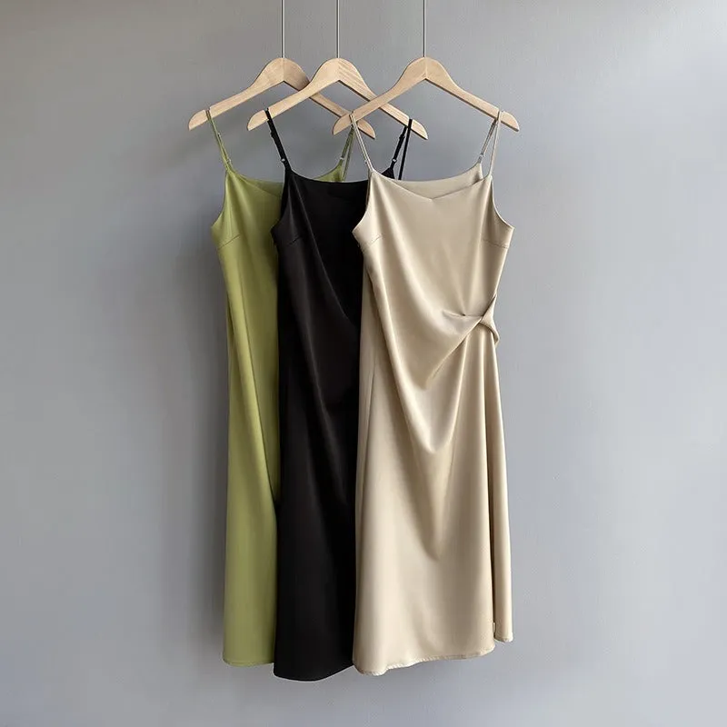 Stylish Satin Slip Dress - Green