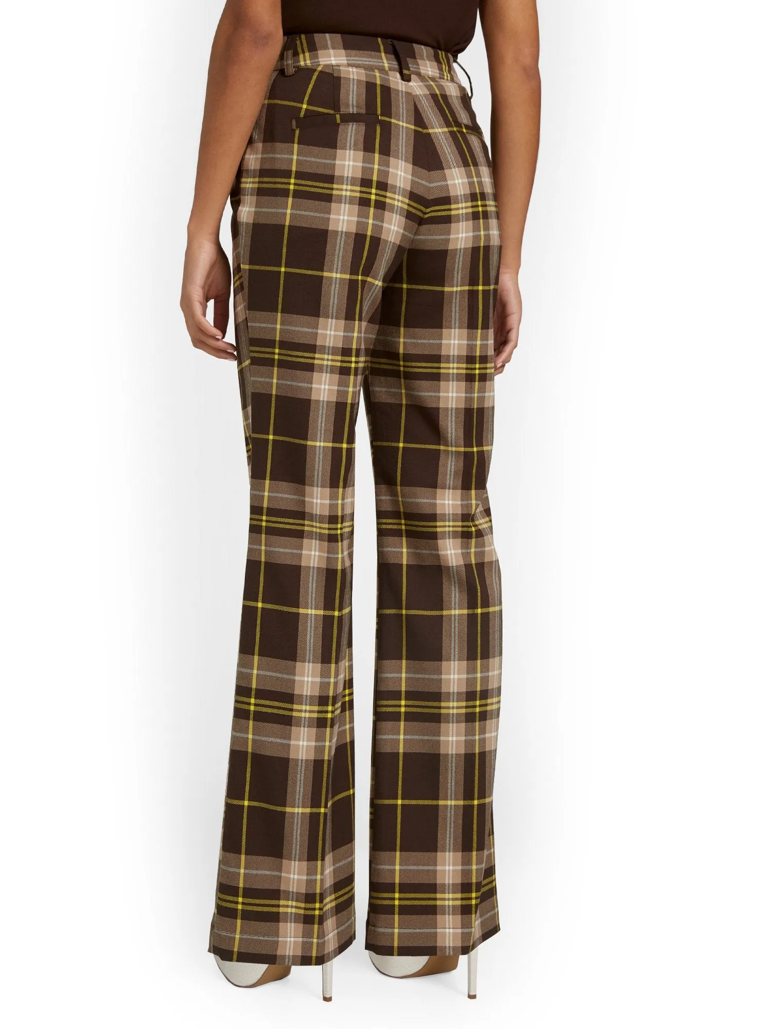 Tall Plaid Asymmetric-Button Wide-Leg Pant