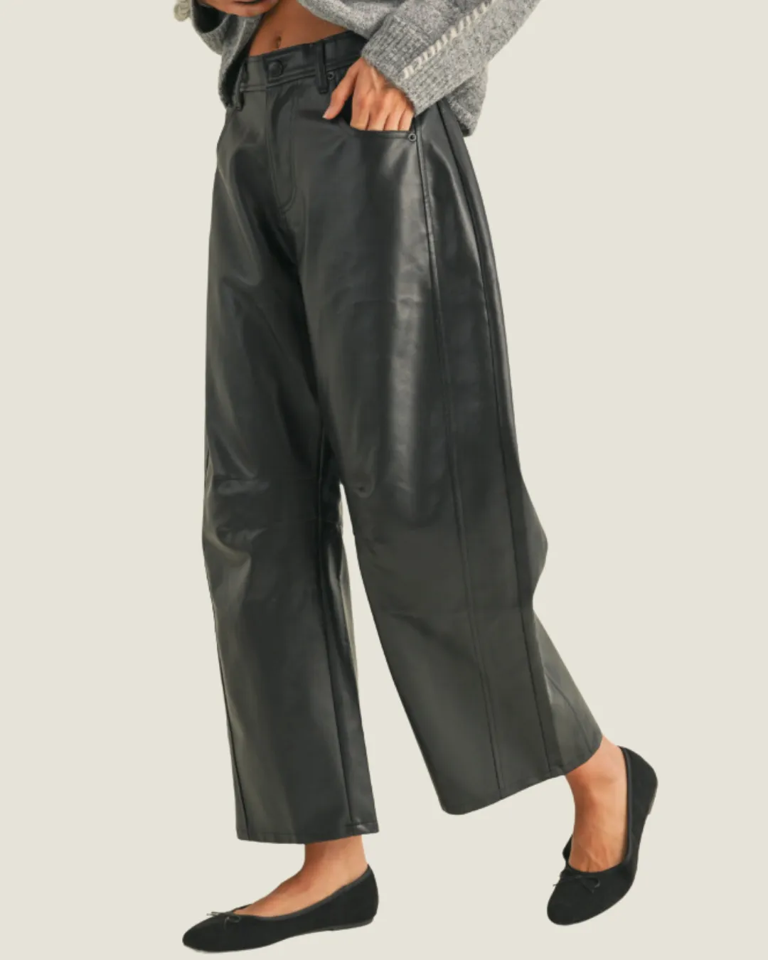 The Dante: Black Pleather Barrel Pants