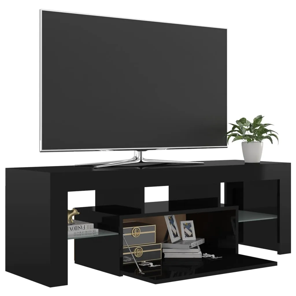 TV Cabinet with LED Lights High Gloss Black 120x35x40 cm