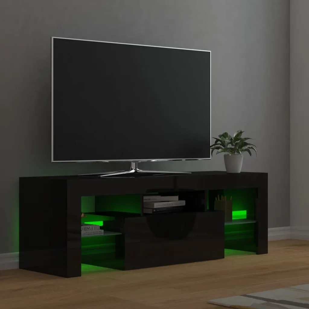 TV Cabinet with LED Lights High Gloss Black 120x35x40 cm